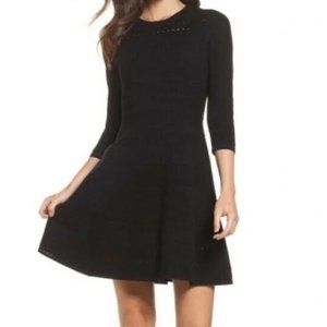 NWT Eliza J Black Eyelet Black Thick Knit 3/4 Sleeve Mini Sweater Dress Size S